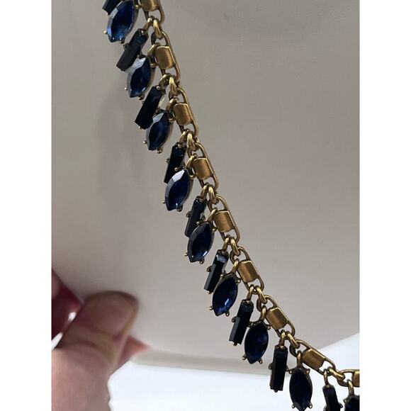 J. Crew Brilliant Blue Marquise Rectangular Dangles Gold Tone Necklace - Picture 8 of 16